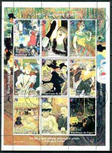 Niger Republic 1998 Paintings by Toulouse Lautrec perf sheetlet containing 9 values cto used