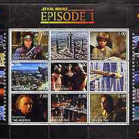 Tadjikistan 1999 Star Wars Episode 1 perf sheetlet containing 9 values, unmounted mint