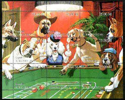 Turkmenistan 1999 Gambling Dogs composite perf sheetlet containing set of 9 values