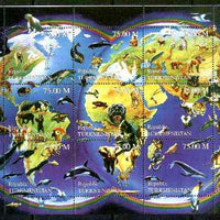 Turkmenistan 1999 Endangered Wildlife composite perf sheetlet containing set of 9 values unmounted mint