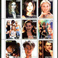 Abkhazia 1999 Hollywood Stars for the 21st Century perf sheetlet containing 9 values (incl Madonna, Spice Girls, L Di Caprio, etc) unmounted mint