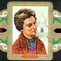Cinderella - Lugano cigar band illustrating Indira Gandhi of India with Taj Mahal, Series 12 No.5