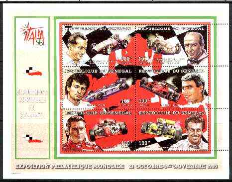 Senegal 1998 Italia '98 Stamp Exhibition (Racing cars & Drivers) perf sheetlet containing set of 6 values unmounted mint