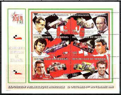 Senegal 1998 Italia '98 Stamp Exhibition (Racing cars & Drivers) perf sheetlet containing set of 6 values unmounted mint