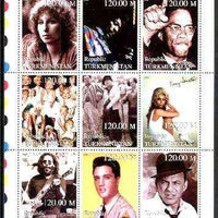 Turkmenistan 1999 People of the 20th Century (Elvis, Nancy & Frank Sinatra, Marilyn, Malcolm X, Hendrix etc) perf sheetlet containing set of 9 values unmounted mint