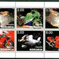 Koriakia Republic 1999 Motorbikes perf sheetlet containing set of 6 values unmounted mint