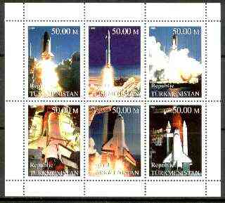 Turkmenistan 1999 Space Shuttle perf sheetlet containing set of 6 values unmounted mint