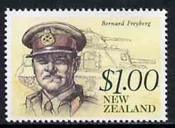 New Zealand 1990 Lt Gen Sir Bernard Freyberg $1.00 (with tank) from Heritage set 5th issue unmounted mint, SG 1552