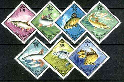 Mongolia 1975 Fishes complete diamond shaped set of 7, unmounted mint 933-39*