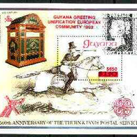 Guyana 1991 European Community scarce $650 on $150 scarce opt in red on 150th Anniversary of Penny Black m/sheet (Post Boy) unmounted mint as SG MS 2747