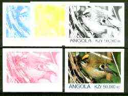 Angola 1999 Birds 50,000k from Flora & Fauna def set, the set of 5 imperf progressive colour proofs comprising the four individual colours plus completed design (all 4-colour composite) 5 proofs unmounted mint