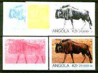 Angola 1999 Gnu (Wildebeest) 20,000k from Flora & Fauna def set, the set of 5 imperf progressive colour proofs comprising the four individual colours plus completed design (all 4-colour composite) 5 proofs unmounted mint