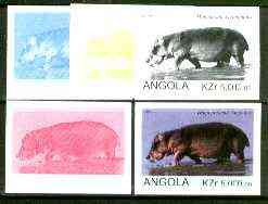 Angola 1999 Hippopotamus 5,000k from Flora & Fauna def set, the set of 5 imperf progressive colour proofs comprising the four individual colours plus completed design (all 4-colour composite) 5 proofs unmounted mint