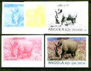 Angola 1999 Rhino 200,000k from Flora & Fauna def set, the set of 5 imperf progressive colour proofs comprising the four individual colours plus completed design (all 4-colour composite) 5 proofs unmounted mint