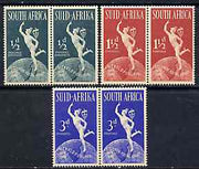 South Africa 1949 KG6 75th Anniversary of Universal Postal Union bi-lingual pairs set of 3 unmounted mint, SG 128-30