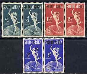 South Africa 1949 KG6 75th Anniversary of Universal Postal Union bi-lingual pairs set of 3 unmounted mint, SG 128-30