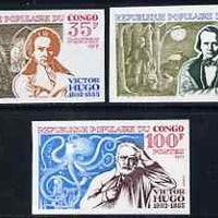 Congo 1977 175th Birth Anniversary of Victor Hugo set of 3 IMPERF unmounted mint as SG 575-77