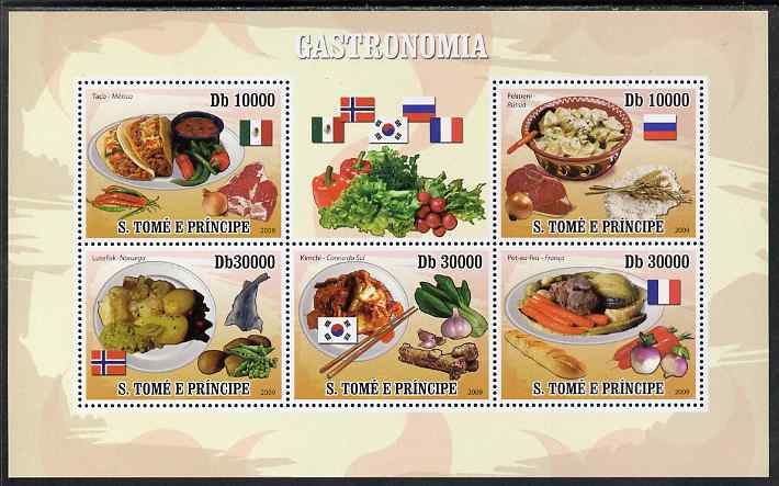 St Thomas & Prince Islands 2009 Dishes of the World perf sheetlet containing 5 values unmounted mint
