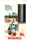 Nigeria 1991 National Guineaworm Eradication Day - original hand-painted artwork for 30k value (showing boiling pot of water) by Clement O Ogbebor on card 130 x 220mm endorsed C3