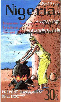Nigeria 1991 National Guineaworm Eradication Day - original hand-painted artwork for 30k value (showing boiling pot of water) by unknown artist on card 128 x 222mm endorsed C5