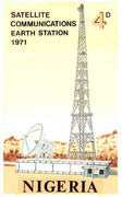Nigeria 1971 Opening of Earth Satellite Station - original hand-painted artwork for 4d value (showing Mast & Dish Aerial virtually as issued stamp) by Austin Ogo Onwudimegwu on card 130 x 220mm