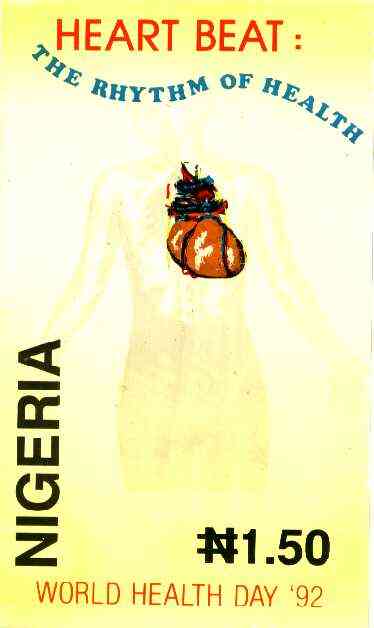 Nigeria 1992 World Health Day (Heart) - original hand-painted artwork for issued N1.50 value (Heart & Lungs) by unknown artist on card 130 x 220mm