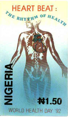 Nigeria 1992 World Health Day (Heart) - original hand-painted artwork for issued N1.50 value (Heart & Lungs) by unknown artist on card 130 x 220mm endorsed C3
