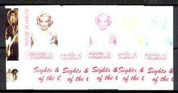Somaliland 1999 Marilyn Monroe from Sights & Sounds of the Century - set of 5 imperf progressive colour proofs comprising various colour combinations incl all 4 colours