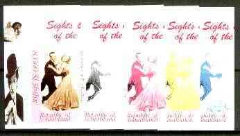 Somaliland 1999 Fred Astaire & Ginger Rodgers from Sights & Sounds of the Century - set of 5 imperf progressive colour proofs comprising various colour combinations incl all 4 colours unmounted mint