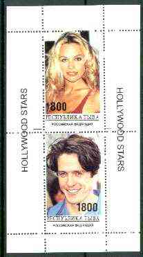 Touva 1995 Hollywood Stars #5 perf m/sheet containing 2 values (Pamela Anderson & Hugh Grant) unmounted mint