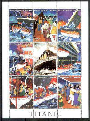 Guinea - Conakry 1998 Titanic perf sheetlet containing complete set of 9 values unmounted mint
