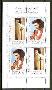 Somaliland 1999 Great People of the 20th Century - Elvis & Walt Disney perf sheetlet containing 4 x 7,500 sl Airmail values unmounted mint