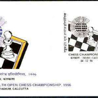 India 1996 Commonwealth Open Chess Championship illustrated cover with special cancellation