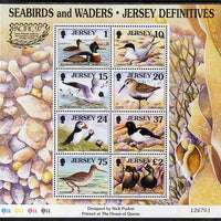 Jersey 1997-99 Seabirds & Waders perf m/sheet #1 containing 8 values (1p, 10p, 15p, 20p, 24p, 37p, 75p & £2) with 'Pacific 97' logo unmounted mint SG MS 817