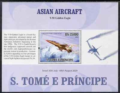 St Thomas & Prince Islands 2009 Asian Aircraft - T-50 perf s/sheet (English Text) unmounted mint
