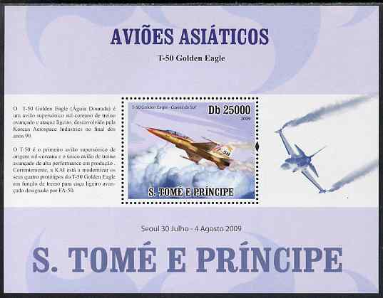 St Thomas & Prince Islands 2009 Asian Aircraft - T-50 perf s/sheet (Portuguese Text) unmounted mint