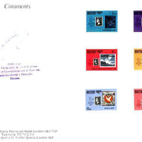 Bhutan 1990 150th Anniversary of Penny Black - 6 imperf values (1, 2, 4, 5, 6 & 8nu) mounted in Folder entitled 'Your Proofs from the House of Questa', signed and approved by Director PTT, exceptionally rare ex Government archives
