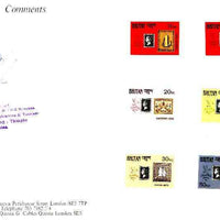 Bhutan 1990 150th Anniversary of Penny Black - 6 imperf values (10, 15, 20, 25, 30nu & 50ch) mounted in Folder entitled 'Your Proofs from the House of Questa', signed and approved by Director PTT, probably unique ex Government archives