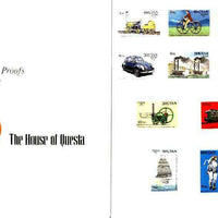 Bhutan 1988 Transport Innovations - the complete set of 10 imperf values mounted in Folder entitled 'Your Proofs from the House of Questa', exceptionally rare ex Government archives (as Sc 641-50)
