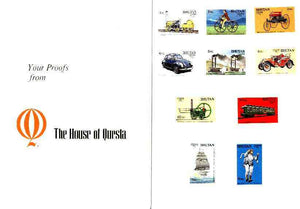 Bhutan 1988 Transport Innovations - the complete set of 10 imperf values mounted in Folder entitled 'Your Proofs from the House of Questa', exceptionally rare ex Government archives (as Sc 641-50)