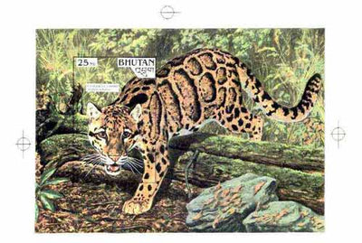 Bhutan 1990 Endangered Wildlife - Intermediate stage computer-generated artwork (as submitted for approval) for 25nu m/sheet (Coloured Leopard) 200 x 140 mm similar to issued design but lettering different, ex Government archives and probably unique