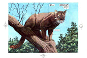 Bhutan 1990 Endangered Wildlife - Intermediate stage computer-generated artwork (as submitted for approval) for 25nu m/sheet (Golden Cat) 200 x 140 mm similar to issued design but lettering different, ex Government archives and probably unique
