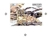 Bhutan 1990 Endangered Wildlife - Intermediate stage computer-generated artwork (as submitted for approval) for 25nu (Snow Leopard) twice stamp size similar to issued design but lettering different, ex Government archives and probably unique