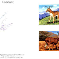 Bhutan 1990 Endangered Wildlife - 25nu (Wild Dog) & 25nu (Musk Deer) imperf m/sheets mounted in Folder entitled 'Your Proofs from the House of Questa', signed and approved by Director PTT, exceptionally rare ex Government archives,(Sc 932 & 935)