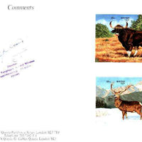 Bhutan 1990 Endangered Wildlife - 25nu (Gaur) & 25nu (Himalayan Shou) imperf m/sheets mounted in Folder entitled 'Your Proofs from the House of Questa', signed and approved by Director PTT, exceptionally rare ex Government archives,(Sc 933 & 938)