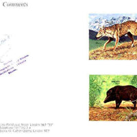 Bhutan 1990 Endangered Wildlife - 25nu (Wolf) & 25nu (Pygmy Hog) imperf m/sheets mounted in Folder entitled 'Your Proofs from the House of Questa', signed and approved by Director PTT, exceptionally rare ex Government archives,(Sc 939 & 940)