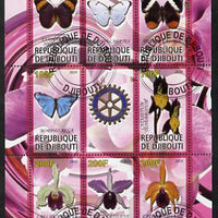 Djibouti 2010 Butterflies & Orchids #2 perf sheetlet containing 8 values plus label with Rotary logo fine cto used
