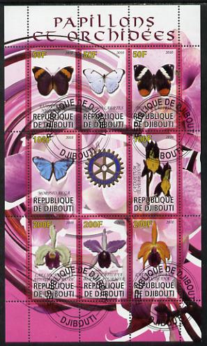 Djibouti 2010 Butterflies & Orchids #2 perf sheetlet containing 8 values plus label with Rotary logo fine cto used