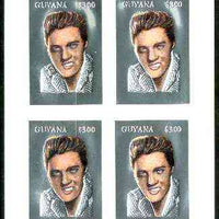 Guyana 1995 Elvis Presley 60th Birthday m/sheet in card containing four $300 values embossed in silver foil (with plain edges) from a numbered limited printing