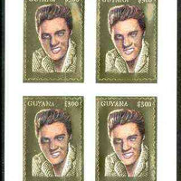 Guyana 1995 Elvis Presley 60th Birthday m/sheet in card containing four $300 values embossed in gold foil (with saw-tooth edges) from a numbered limited printing